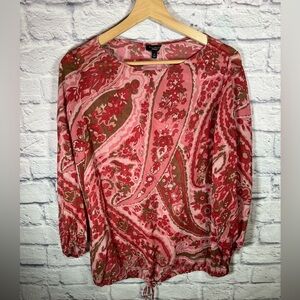 Talbots Red Pink Paisley Silk Tunic Top Sheer Womens‎ size 4